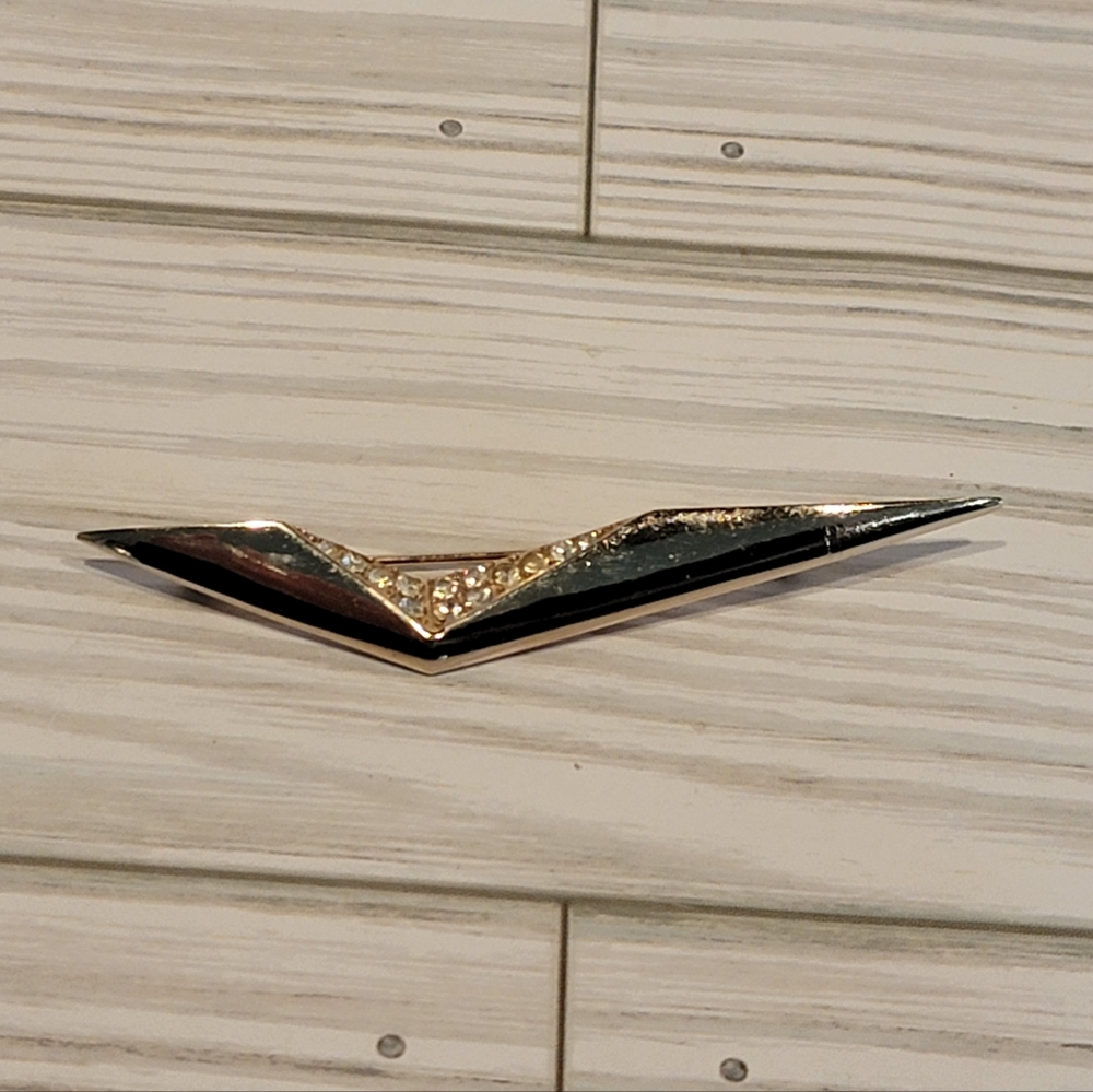 Vintage Park Lane Black Enamel Rhinestone Geometric Modernist Brooch